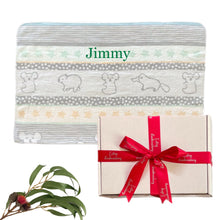Load image into Gallery viewer, Personalised Australiana Reversible Woven Huggee Baby Blanket