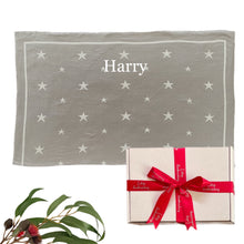 Load image into Gallery viewer, Personalised Grey Cotton Knitted Reversible Star Blanket
