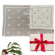Load image into Gallery viewer, Personalised Grey Cotton Knitted Reversible Star Blanket