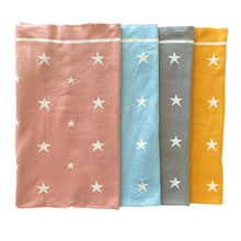 Load image into Gallery viewer, Personalised Baby Blue Cotton Knitted Reversible Star Blanket