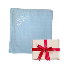 Load image into Gallery viewer, ' Blue ' Personalised Bamboo Muslin