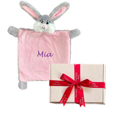 Load image into Gallery viewer, Pink "Bubbles" Bunny & Pink Bebi Bunny Snuggle Comforter - 2 Piece Personalised Gift Set