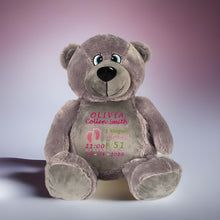 Load image into Gallery viewer, "Buzz" Grey Teddy Bear Personalised Plush