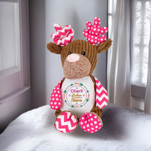 Load image into Gallery viewer, "Pinkie Patchwork Reindeer" Personalised Christmas Plush