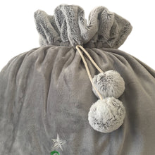 Load image into Gallery viewer, Personalised Plush Grey Embroidered Christmas Santa/Gift Sack