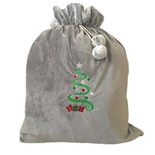 Load image into Gallery viewer, Personalised Plush Grey Embroidered Christmas Santa/Gift Sack