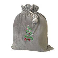 Load image into Gallery viewer, Personalised Plush Grey Embroidered Christmas Santa/Gift Sack