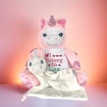 Load image into Gallery viewer, Pink "Calypso" Unicorn & White Unicorn Snuggle Comforter - 2 Piece Personalised Gift Set