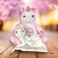 Load image into Gallery viewer, Pink "Calypso" Unicorn & White Unicorn Snuggle Comforter - 2 Piece Personalised Gift Set