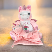 Load image into Gallery viewer, Pink "Calypso" Unicorn & Pink Unicorn Snuggle Comforter - 2 Piece Personalised Gift Set