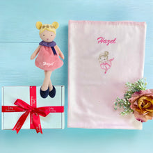 Load image into Gallery viewer, Personalised Embroidered Pink Bamboo Blanket & Personalised Luna Rag Doll - 2 Piece Personalised Gift Set