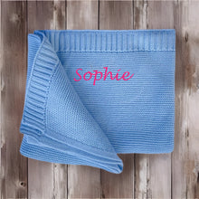 Load image into Gallery viewer, ' Blue ' Personalised Cotton Knitted Blanket