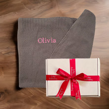 Load image into Gallery viewer, 'Grey' Large Personalised Egyptian Cotton Baby Blanket
