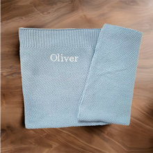 Load image into Gallery viewer, 'Blue' Large Personalised Egyptian Cotton Knitted Baby Blanket
