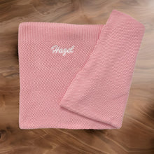 Load image into Gallery viewer, 'Pink' Large Personalised Egyptian Cotton Knitted Baby Blanket
