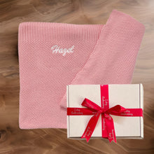 Load image into Gallery viewer, 'Pink' Large Personalised Egyptian Cotton Knitted Baby Blanket