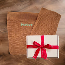 Load image into Gallery viewer, 'Brown' Large Personalised Egyptian Cotton Knitted Unisex Baby Blanket