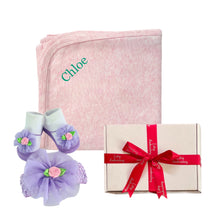 Load image into Gallery viewer, 100% Cotton Interlock Wrap & Rose Headband and Sock Set - 2 Piece Personalised Gift Set