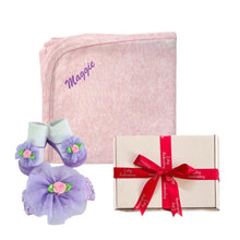 Load image into Gallery viewer, 100% Cotton Interlock Wrap & Rose Headband and Sock Set - 2 Piece Personalised Gift Set