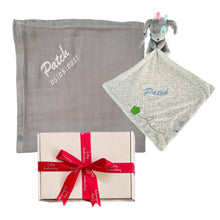 Load image into Gallery viewer, Bamboo Muslin & Pup Comforter Baby Unisex - 2 Piece Personalised Gift Set
