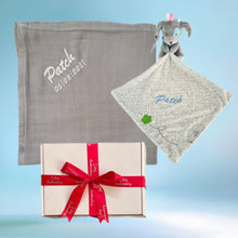 Load image into Gallery viewer, Bamboo Muslin & Pup Comforter Baby Unisex - 2 Piece Personalised Gift Set
