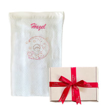 Load image into Gallery viewer, 'Pink Moon' Personalised Embroidered White Bamboo Waffle Blanket Gift