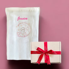 Load image into Gallery viewer, 'Pink Moon' Personalised Embroidered White Bamboo Waffle Blanket Gift