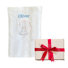 Load image into Gallery viewer, 'Blue Moon' Personalised Embroidered Bamboo Waffle Blanket Baby Gift