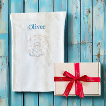 Load image into Gallery viewer, 'Green Moon' Personalised Embroidered Bamboo Waffle Blanket Baby Gift