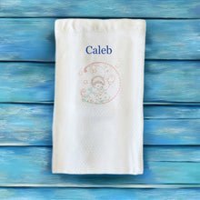 Load image into Gallery viewer, 'Green Moon' Personalised Embroidered Bamboo Waffle Blanket Baby Gift