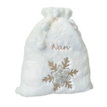 Load image into Gallery viewer, Personalised Plush White & Gold or Silver Embroidered Christmas Santa/Gift Sack
