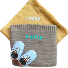 Load image into Gallery viewer, Personalised Bamboo Muslin, Personalised Cotton Blanket & Unisex Shoes - 3 Piece Personalised Gift Set