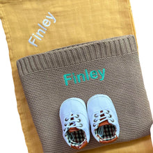 Load image into Gallery viewer, Personalised Bamboo Muslin, Personalised Cotton Blanket & Unisex Shoes - 3 Piece Personalised Gift Set
