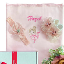 Load image into Gallery viewer, Bamboo Embroidered Blanket & Diamanté Headband & Ballerina Sock Set - 2 Piece Personalised Gift Set