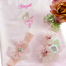 Load image into Gallery viewer, Bamboo Embroidered Blanket & Diamanté Headband & Ballerina Sock Set - 2 Piece Personalised Gift Set