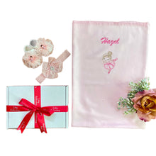 Load image into Gallery viewer, Bamboo Embroidered Blanket & Diamanté Headband & Ballerina Sock Set - 2 Piece Personalised Gift Set