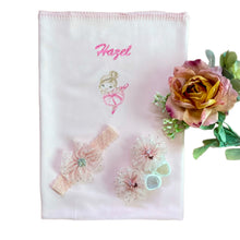 Load image into Gallery viewer, Bamboo Embroidered Blanket & Diamanté Headband & Ballerina Sock Set - 2 Piece Personalised Gift Set