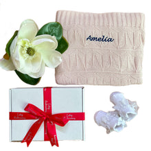 Load image into Gallery viewer, Bamboo Knitted Blanket & Lace Socks - 2 Piece Personalised Gift Set