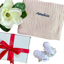 Load image into Gallery viewer, Bamboo Knitted Blanket & Lace Socks - 2 Piece Personalised Gift Set