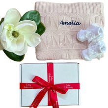 Load image into Gallery viewer, Bamboo Knitted Blanket & Lace Socks - 2 Piece Personalised Gift Set