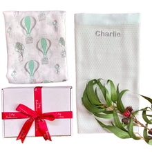 Load image into Gallery viewer, Personalised Bamboo Waffle Blanket & Bamboo Muslin Swaddle - 2 Piece Personalised Gift Set