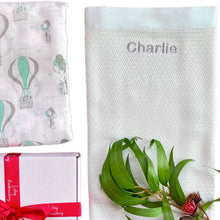 Load image into Gallery viewer, Personalised Bamboo Waffle Blanket & Bamboo Muslin Swaddle - 2 Piece Personalised Gift Set