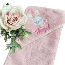 Load image into Gallery viewer, Pink Bunny Personalised Cotton Hooded Towel