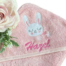 Load image into Gallery viewer, Pink Bunny Personalised Cotton Hooded Towel