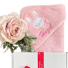 Load image into Gallery viewer, Pink Bunny Personalised Cotton Hooded Towel