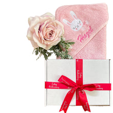 Load image into Gallery viewer, Pink Bunny Personalised Cotton Hooded Towel