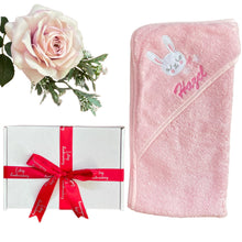 Load image into Gallery viewer, Pink Bunny Personalised Cotton Hooded Towel