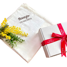 Load image into Gallery viewer, Bamboo Muslin & Personalised Banjo Bear Comforter Baby Unisex - 2 Piece Personalised Gift Set
