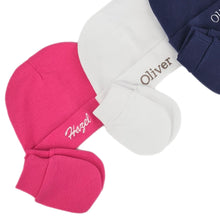 Load image into Gallery viewer, Personalised 100% Cotton Baby Beanie & Anti-Scratch Mitten Set