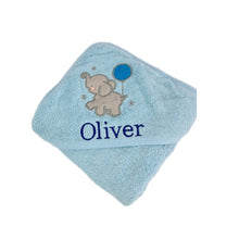 Load image into Gallery viewer, Blue Elephant Personalised Cotton Hooded Towel